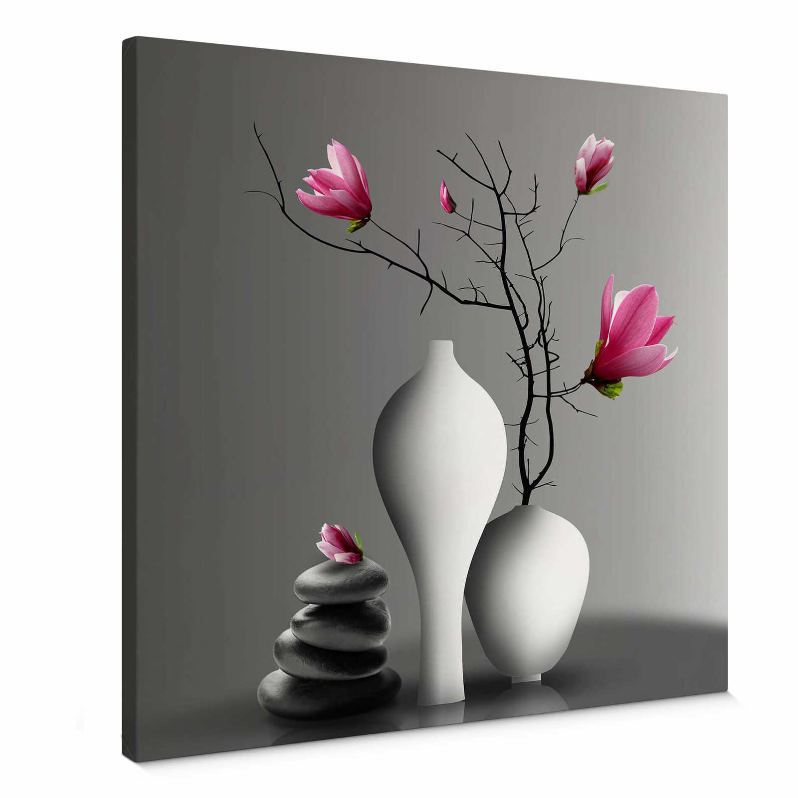         Magnolia branch in a white vase square canvas print
    