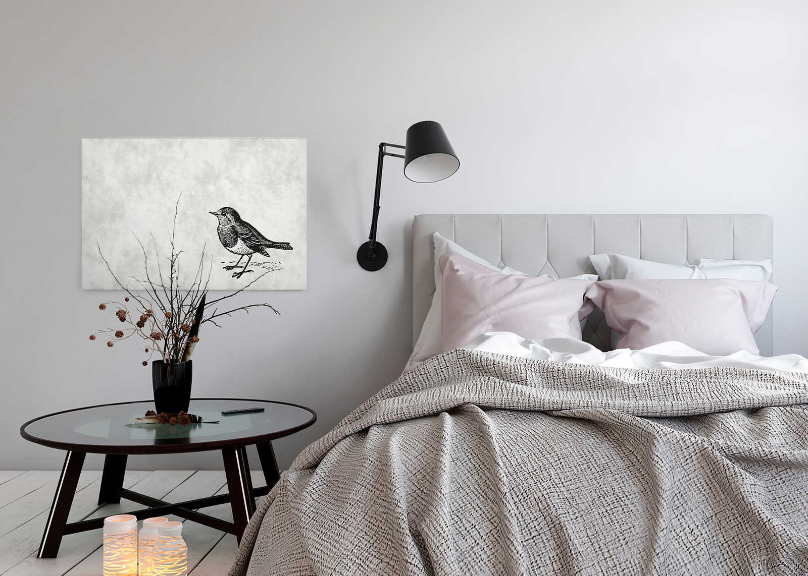             Black and White Canvas Painting with Bird - 0.90 m x 0.60 m
        