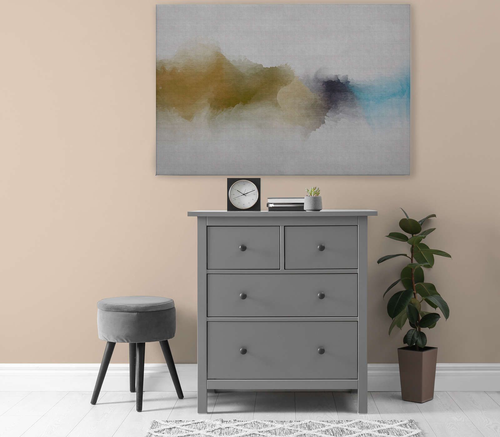             Daydream 3 - Canvas painting cloudy watercolour pattern- natural linen look - 1.20 m x 0.80 m
        