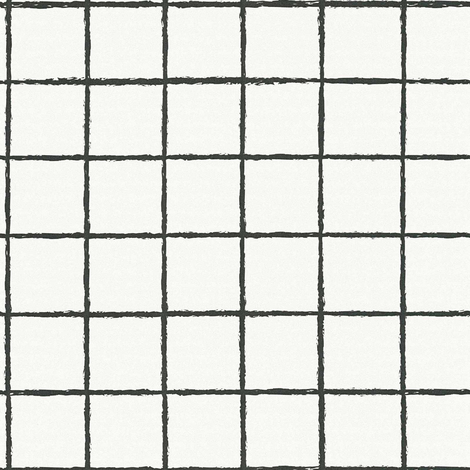             Non-woven wallpaper with drawn check pattern - black and white
        