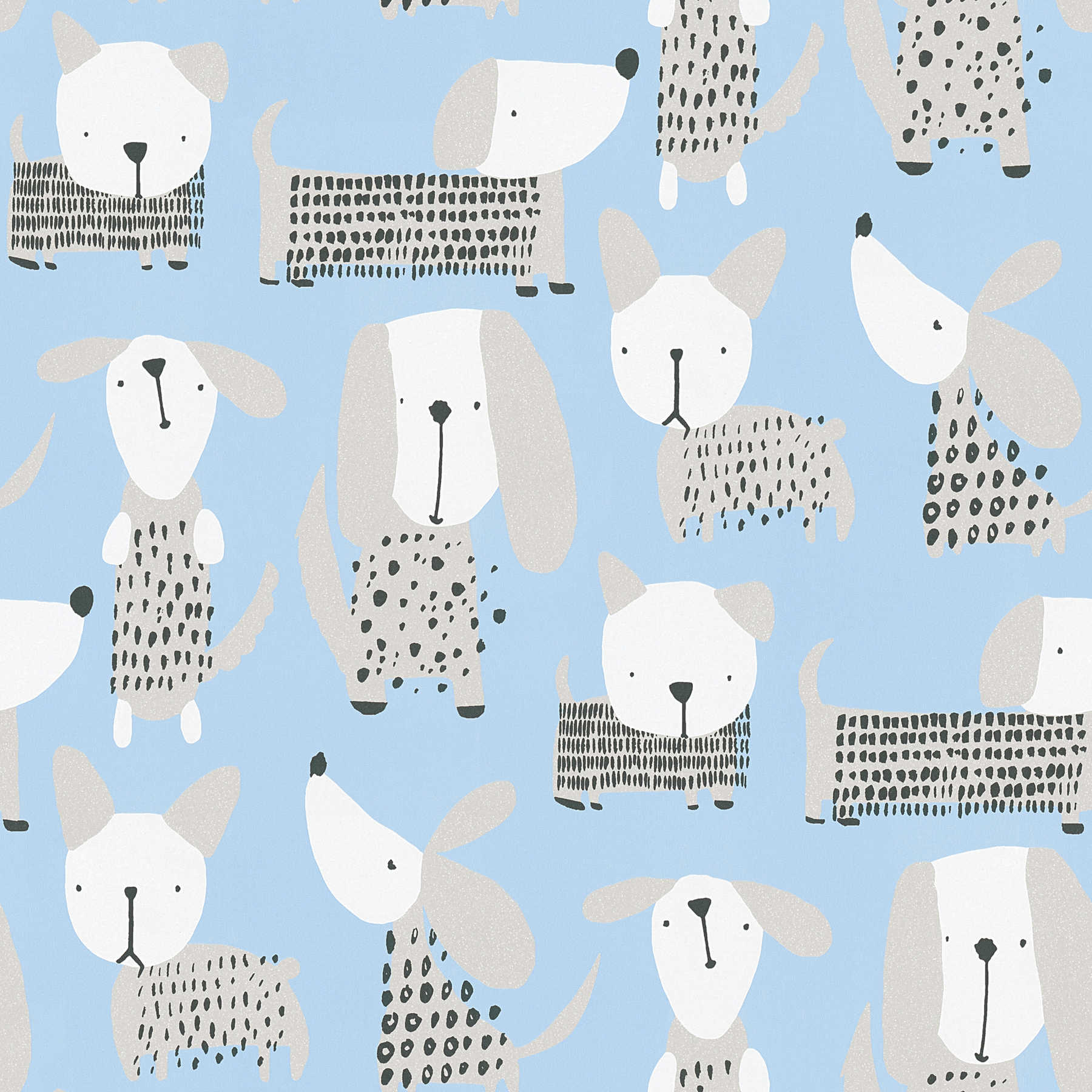             Papierbehang met honden in stripstijl - blauw, wit
        