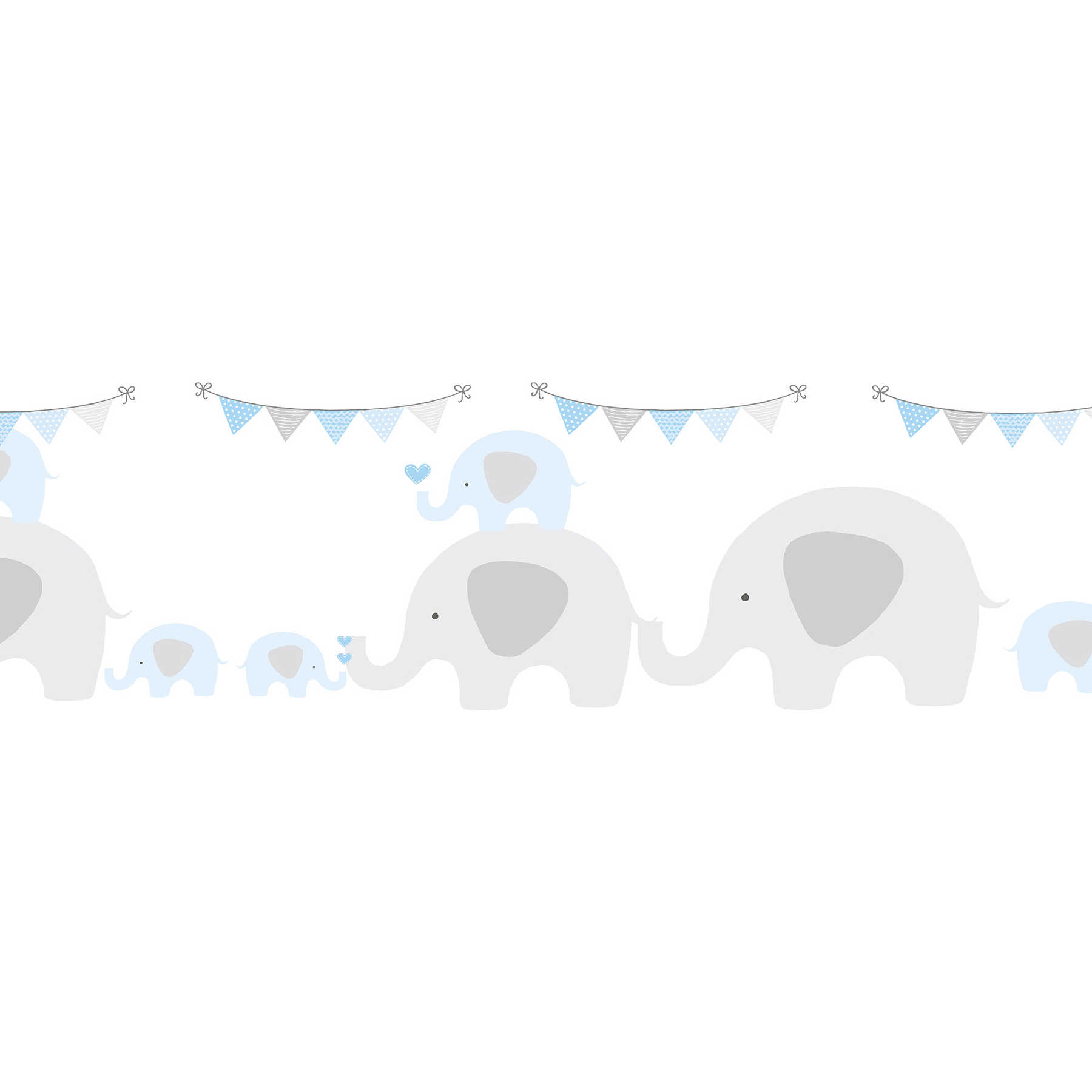 Baby wallpaper "Blue herd of elephants" for little boys - blue, grey, white
