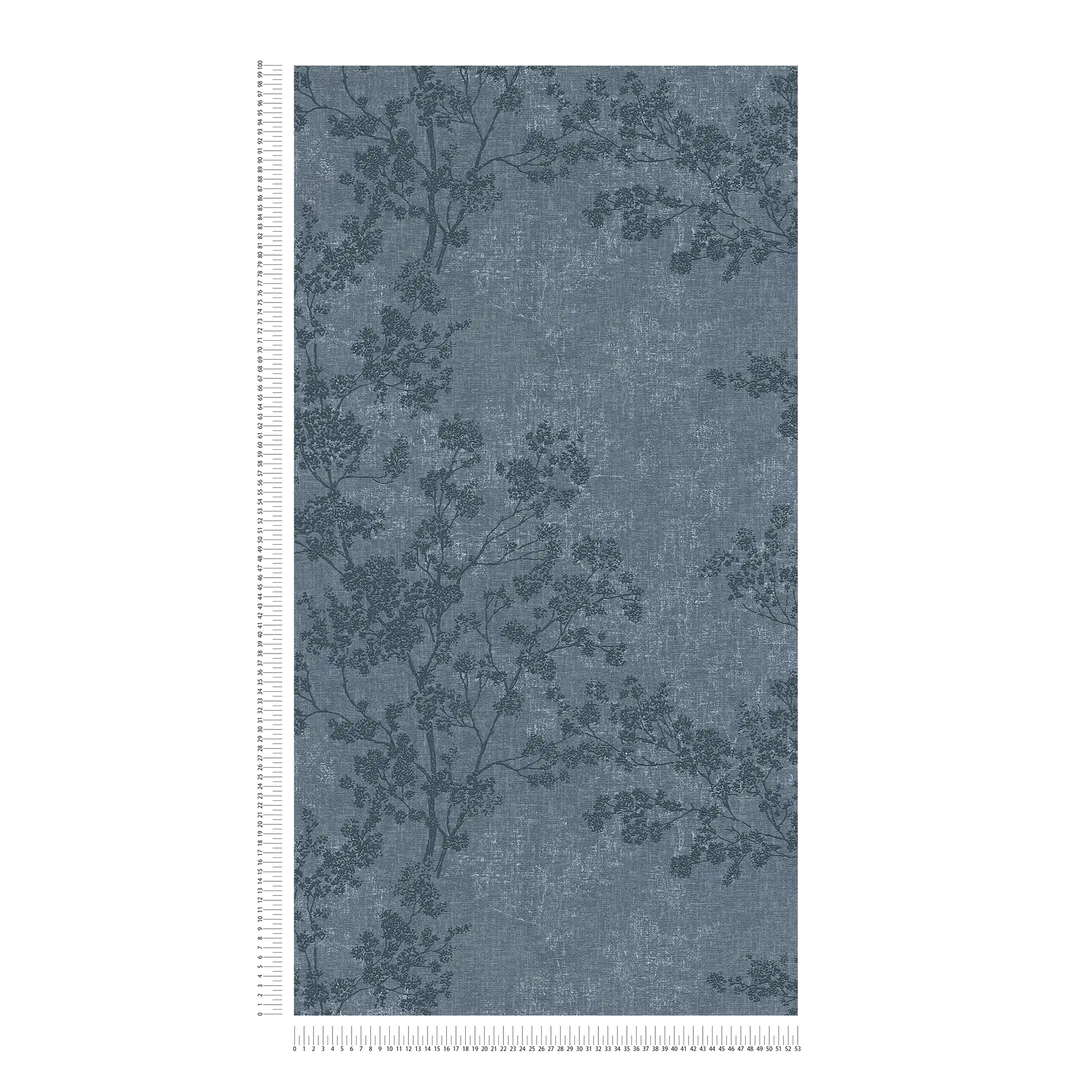             behang bladeren patroon in linnen look - blauw
        