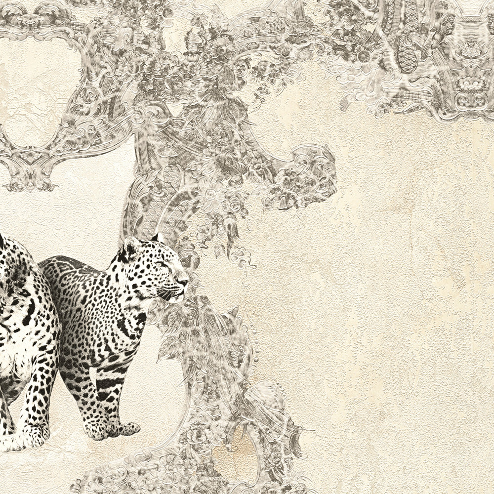             Carta da parati VERSACE con ornamenti e leopardo - grigio
        