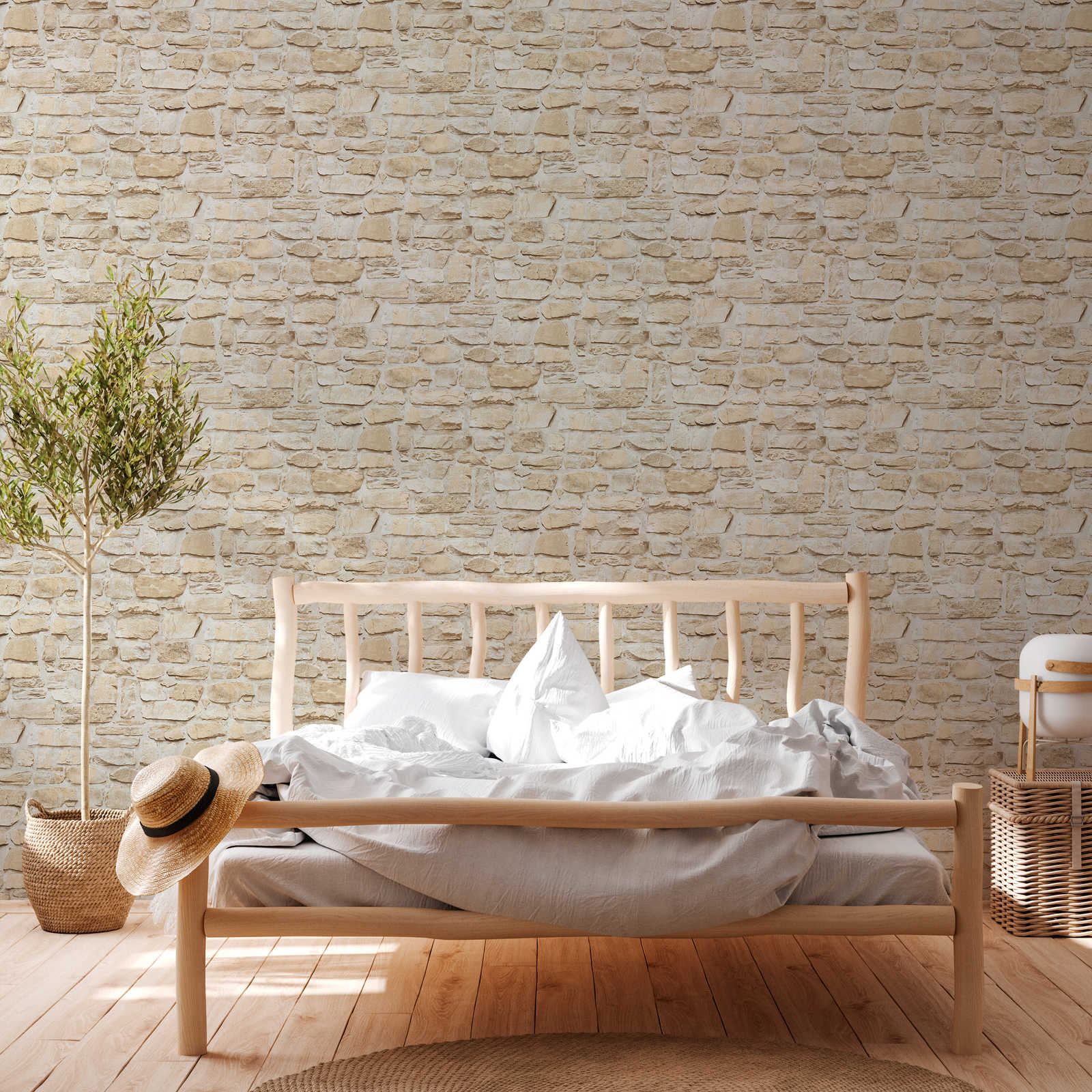             Self-adhesive wallpaper | natural stone wall in 3D look - beige
        