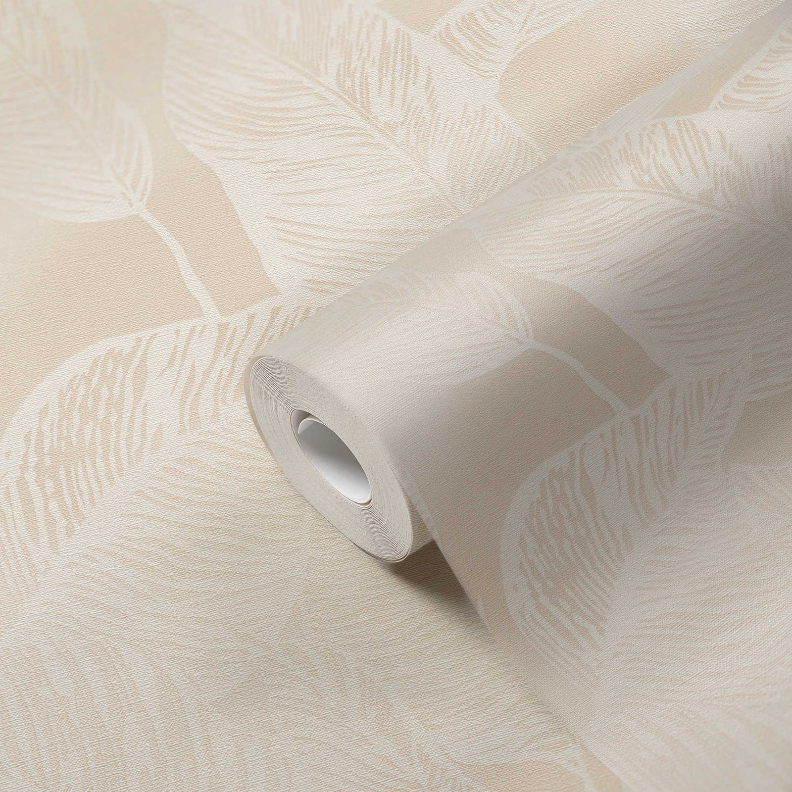             Motif à feuilles Papier peint intissé sans PVC - beige, blanc
        