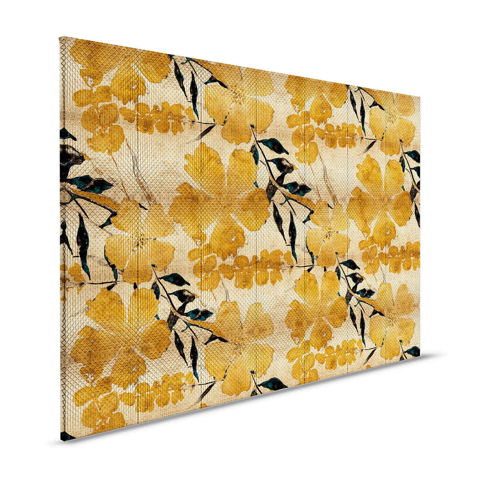 Odessa 1 - Quadro su tela metallizzata con motivi di fiori di ciliegio in oro - 1,20 m x 0,80 m
