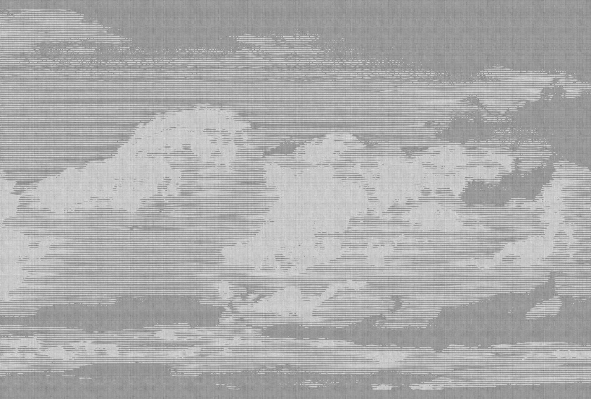             Clouds 2 - Papel pintado celestial en estructura de lino natural con motivo de nubes - Gris, Blanco | Perla vellón liso
        