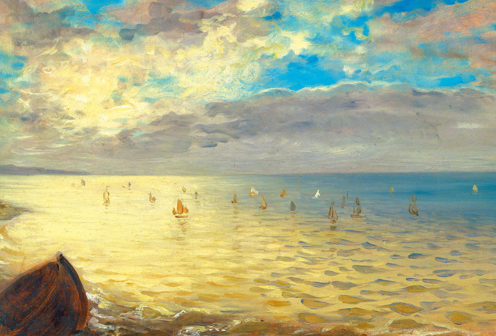 Papel pintado Playa y Mar - Amarillo, Azul
