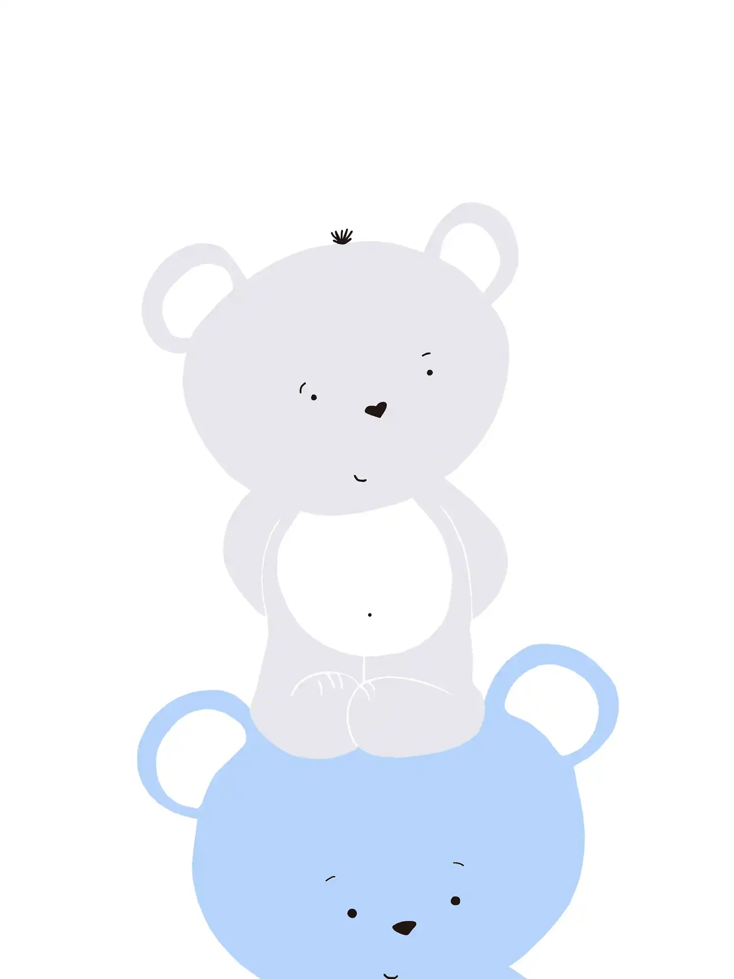 Papel pintado para la habitación de los niños con diseño de oso - Azul, Gris, Blanco
