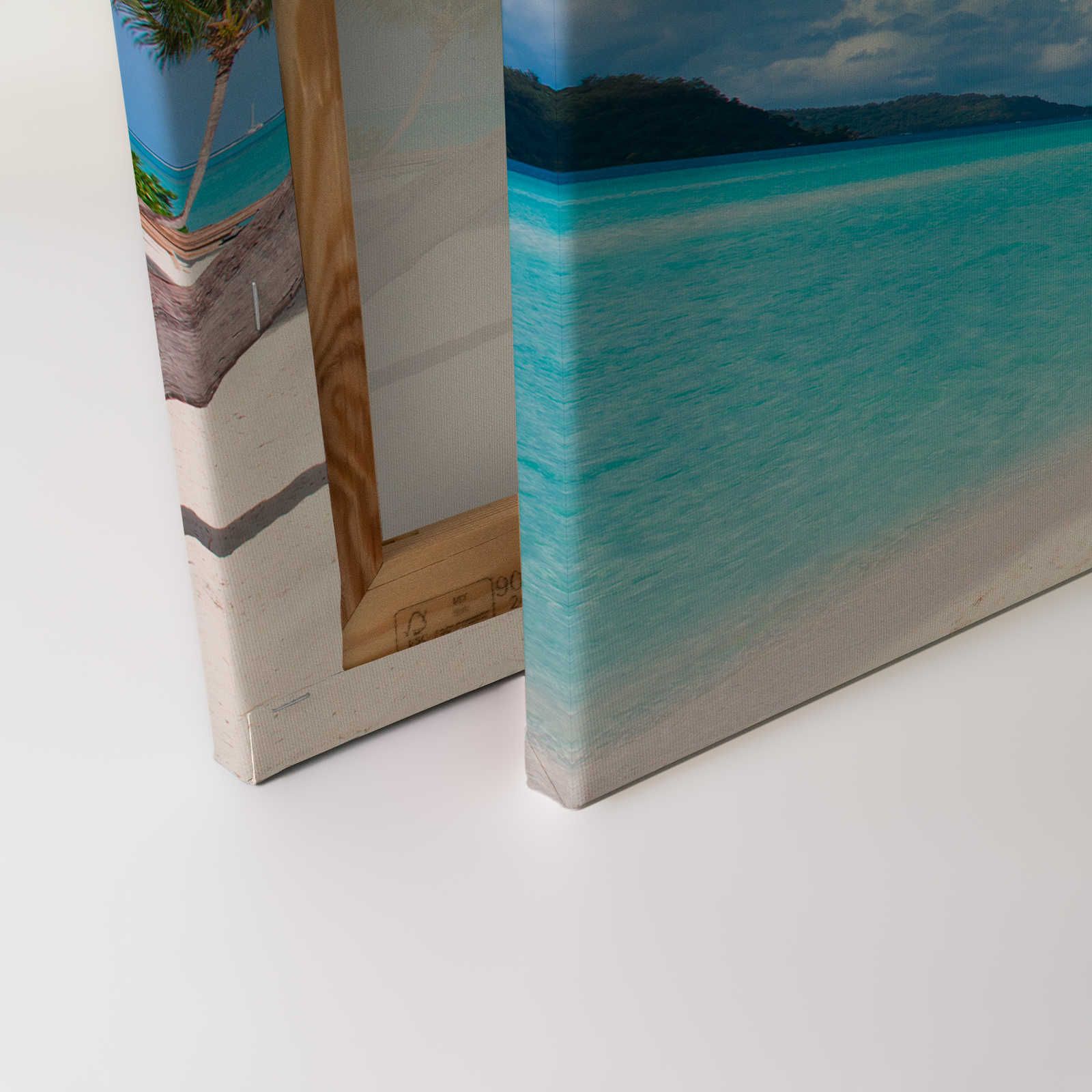             Lienzo Playa idílica con agua cristalina y palmeras - 0,90 m x 0,60 m
        