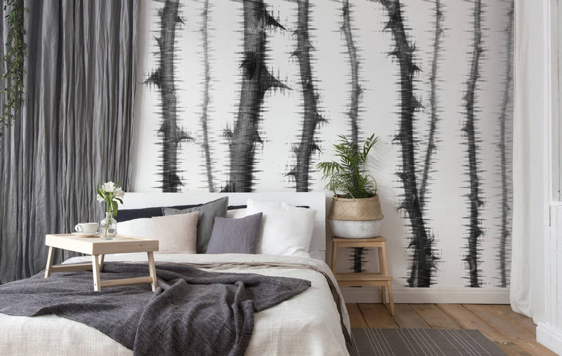             Papier peint panoramique avec épines, naturel & extraordinaire - gris, blanc, noir
        