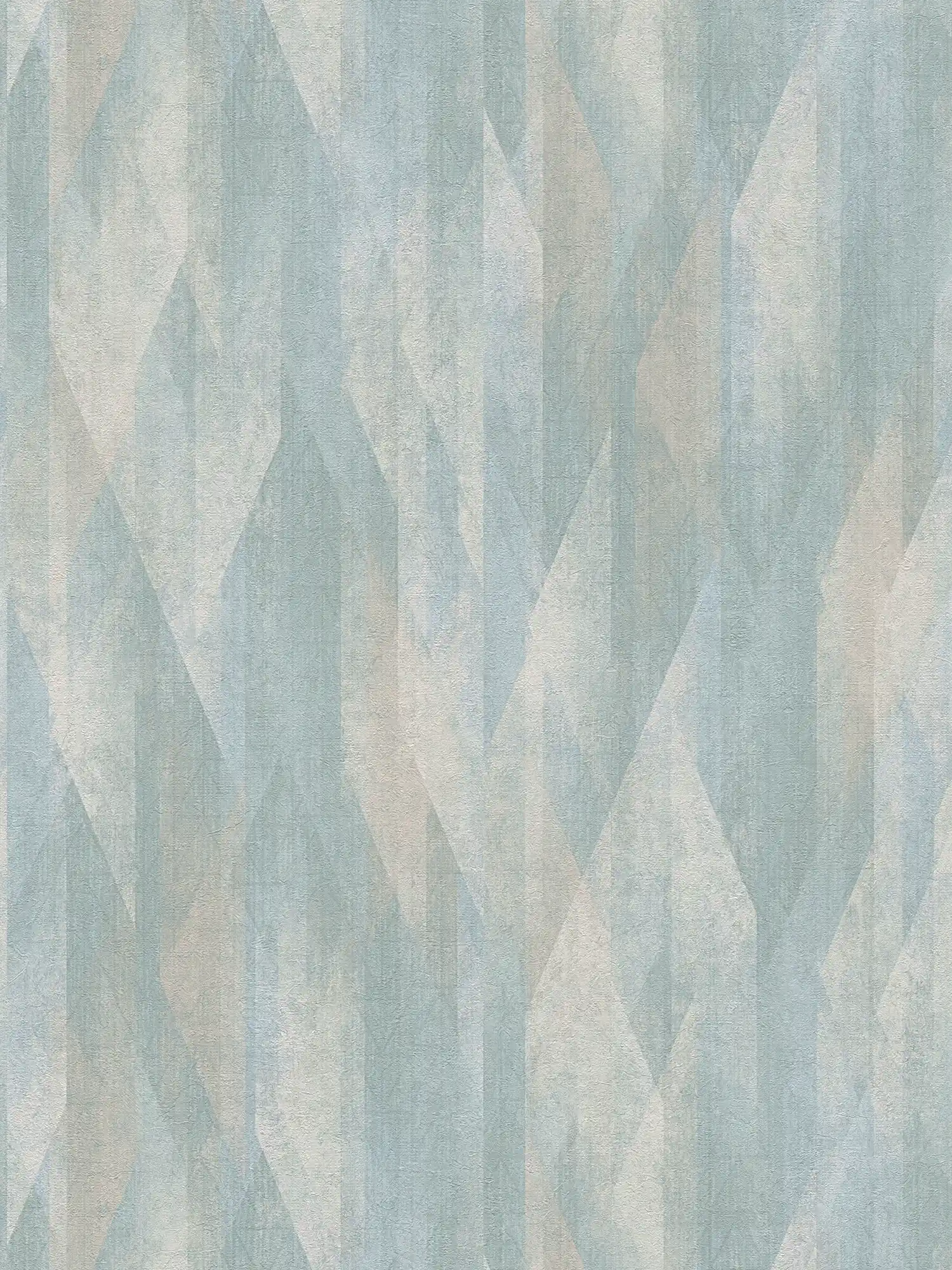 Patroonbehang met grafische ruitjes - turkoois, blauw, crème
