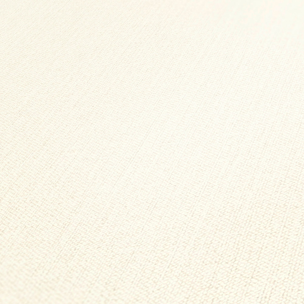             Textiel look vliesbehang wit mat met stofstructuur
        
