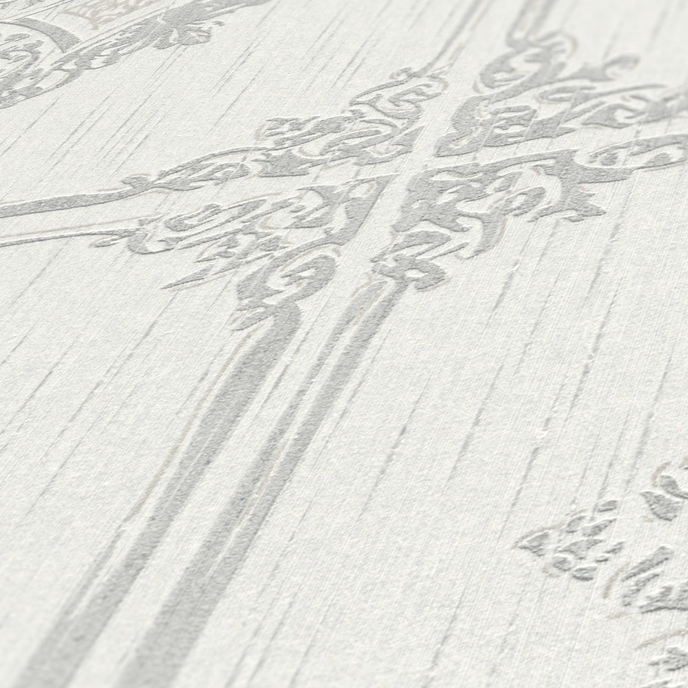             Wallpaper vintage stucco design with ornament coffers - grey, white
        