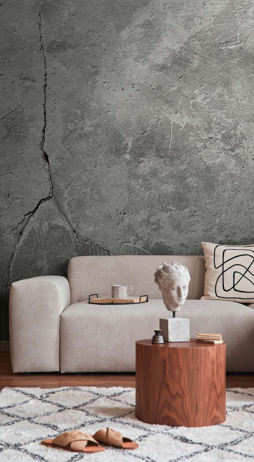             Photo wallpaper with 3D concrete wall with crack - Grey
        