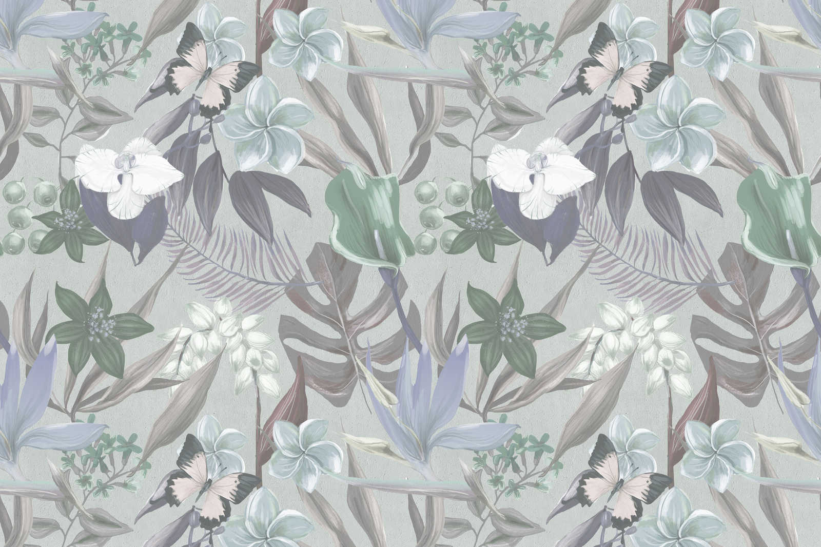             Jungle florale dessinée sur toile | vert, blanc - 0,90 m x 0,60 m
        