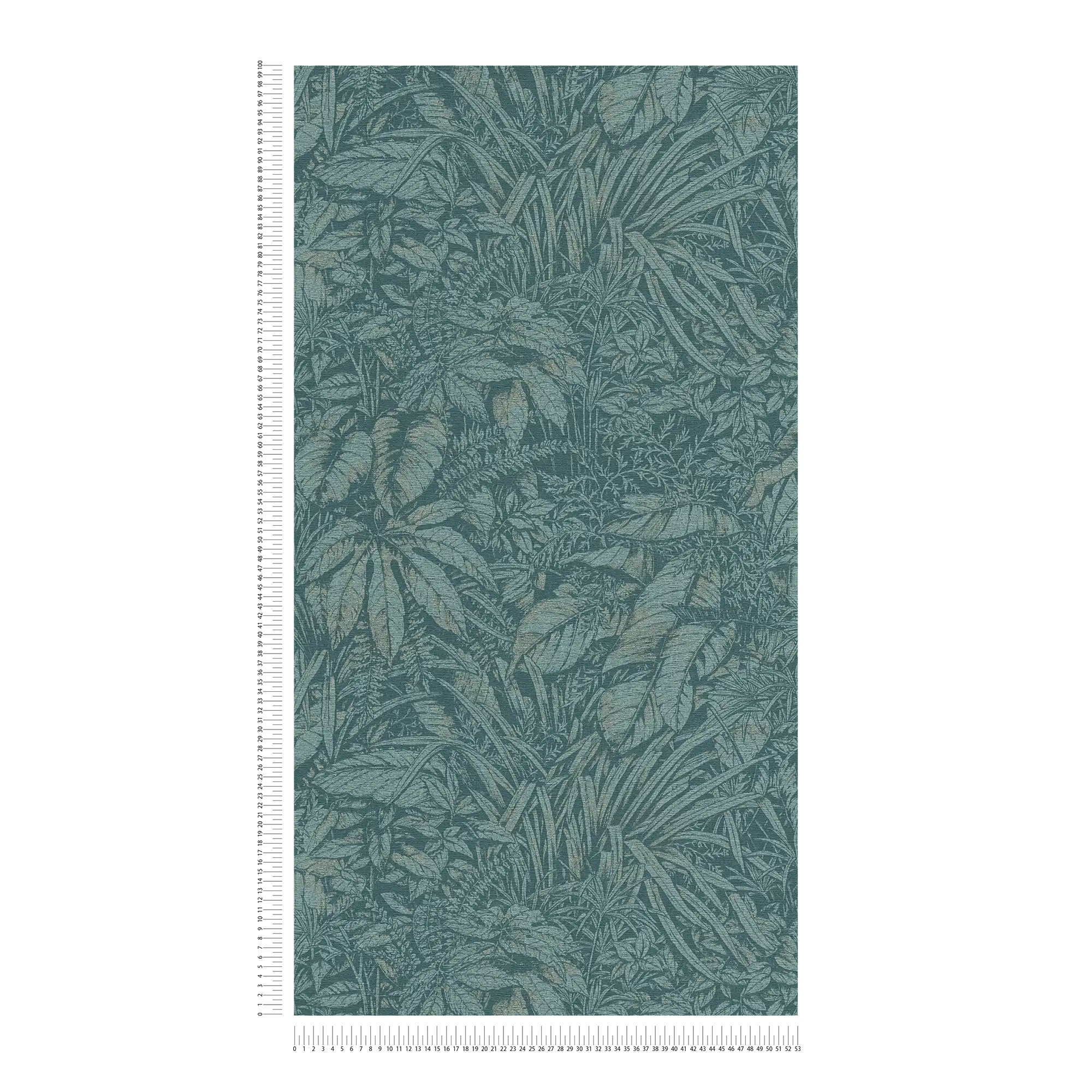             Carta da parati floreale in tessuto non tessuto con motivo a foglie di palma - blu, petrolio, argento
        