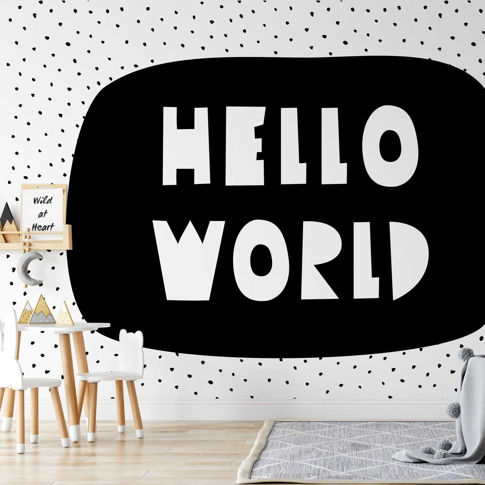 Photo wallpaper for children's room with "Hello World" lettering - textured non-woven
