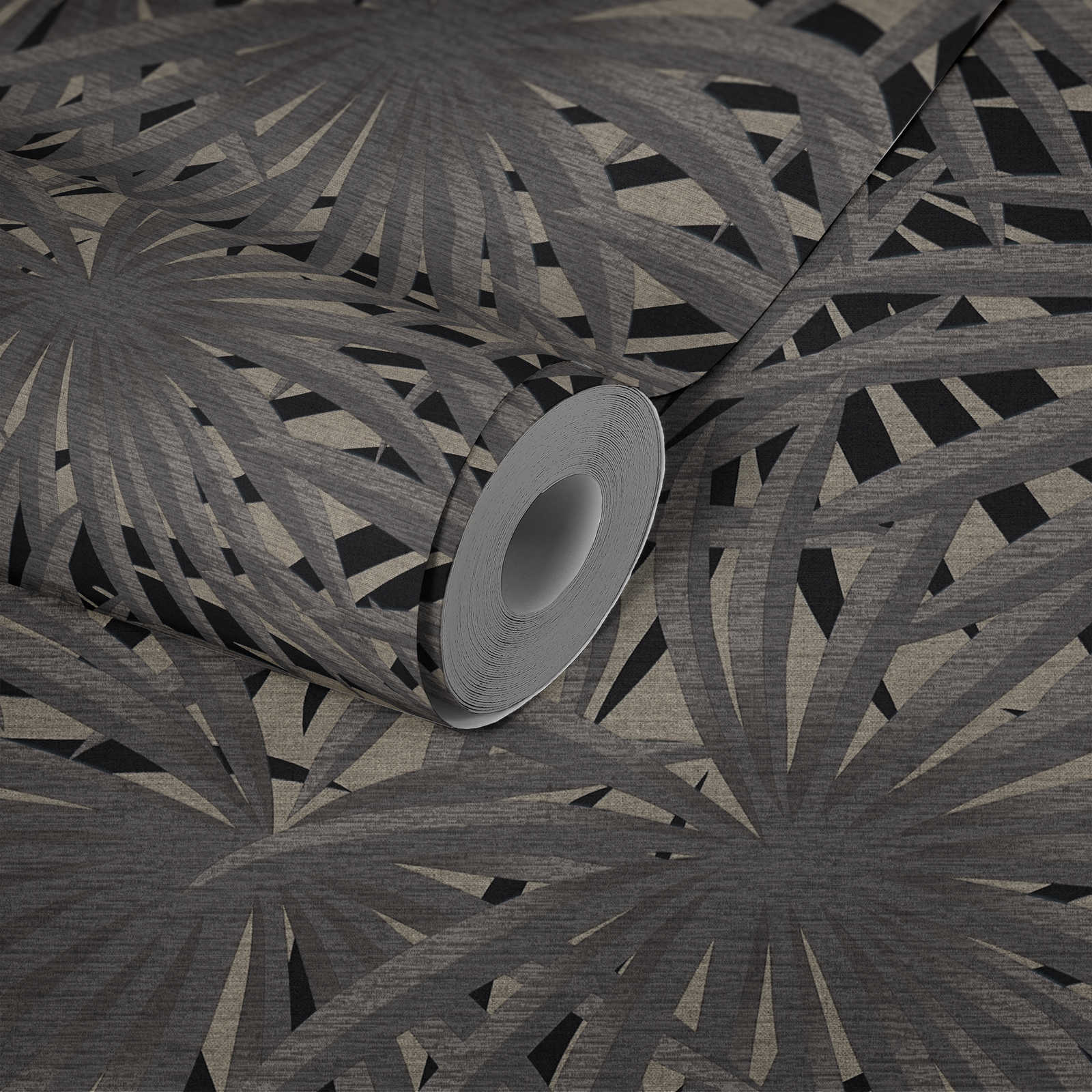            Non-woven wallpaper jungle design with metallic effect - grey, metallic, black
        