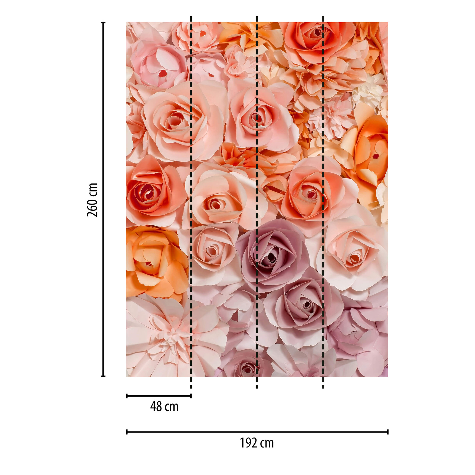             Flowers mural 3D Roses, portrait format - Pink
        
