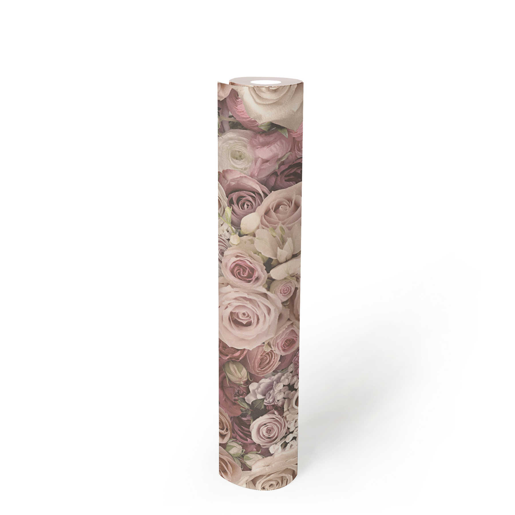             Papier peint Roses en rose pâle Mer de fleurs - Crème
        