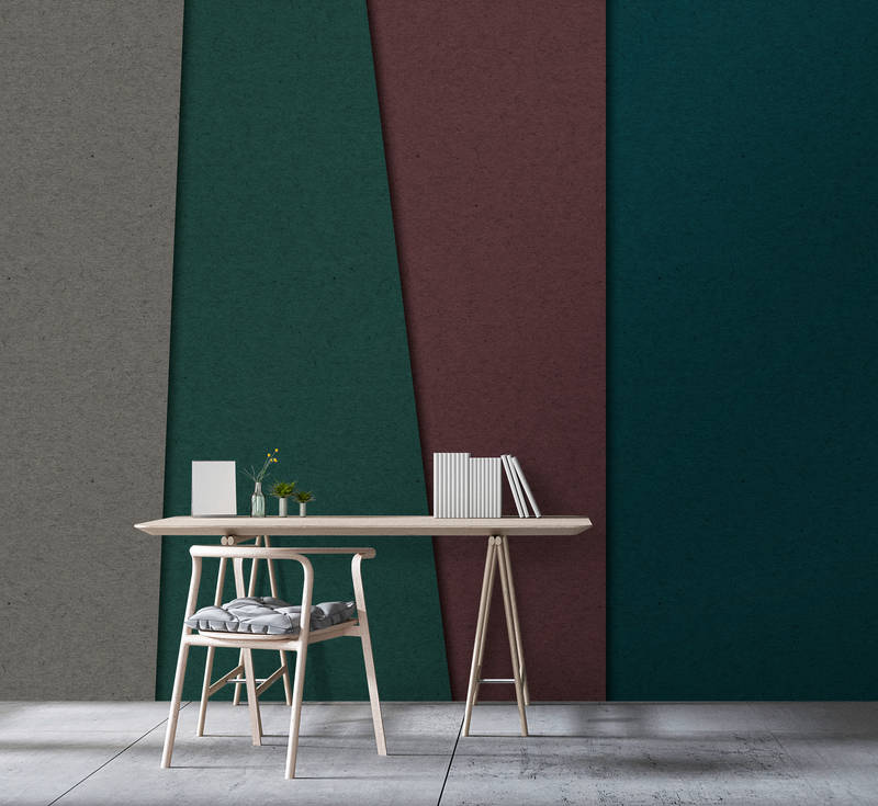             Gelaagd karton 1 - Digital behang met donker gekleurde vlakken in kartonstructuur - Bruin, Groen | Parelglad vlies
        
