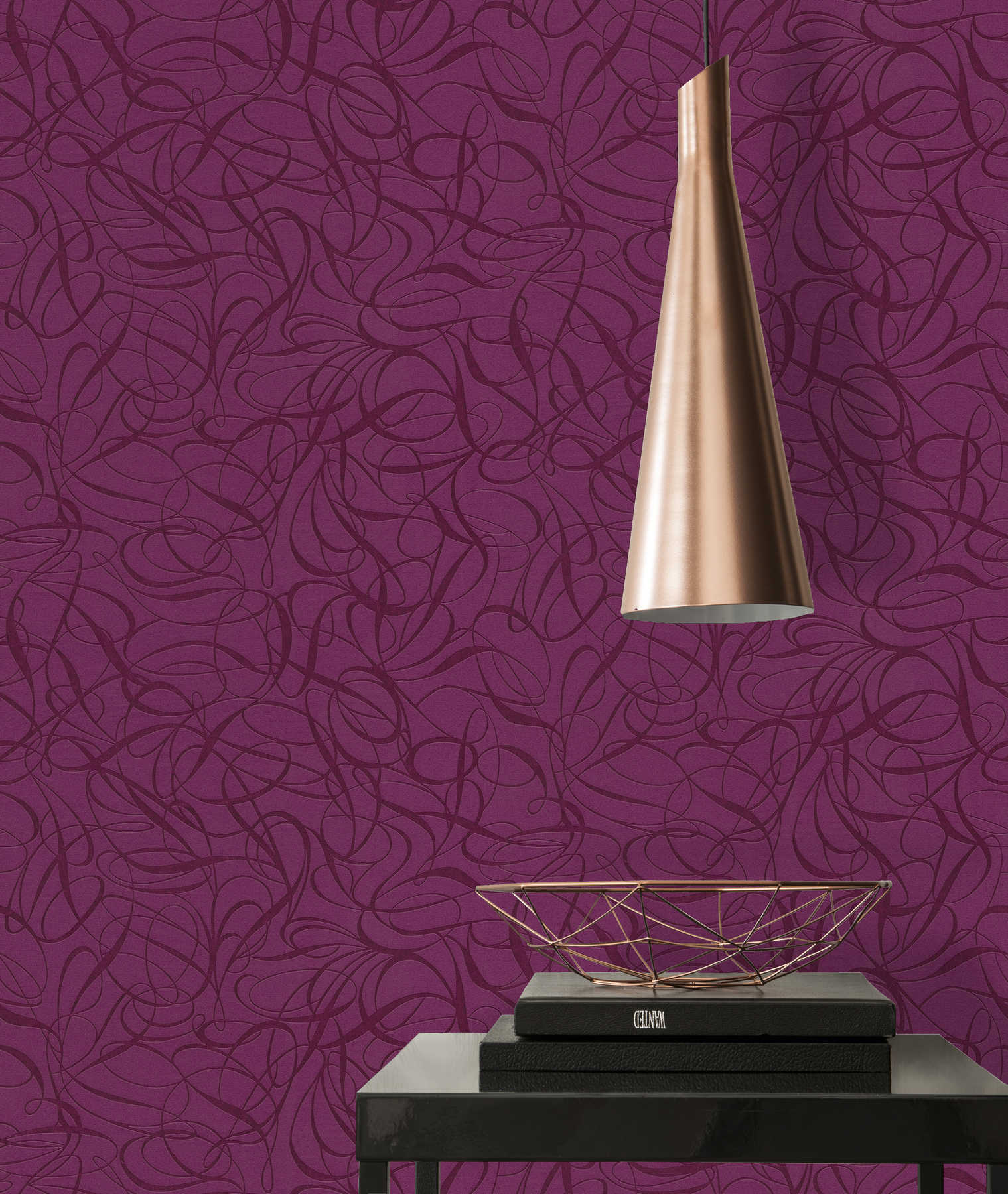             Wallpaper graphic line design and 3D effect - purple, metallic
        