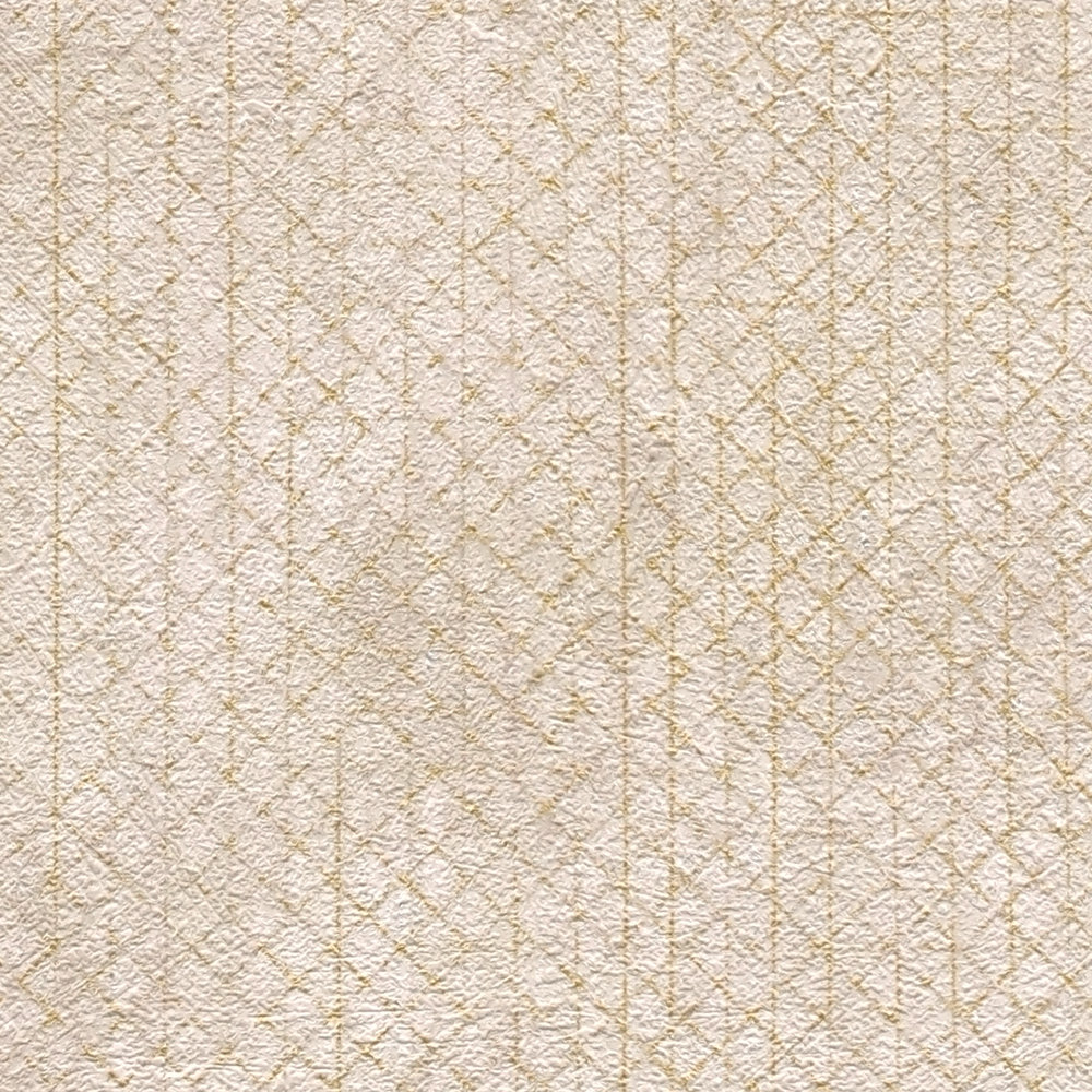            Papier peint crème-beige avec motif structuré métallique
        