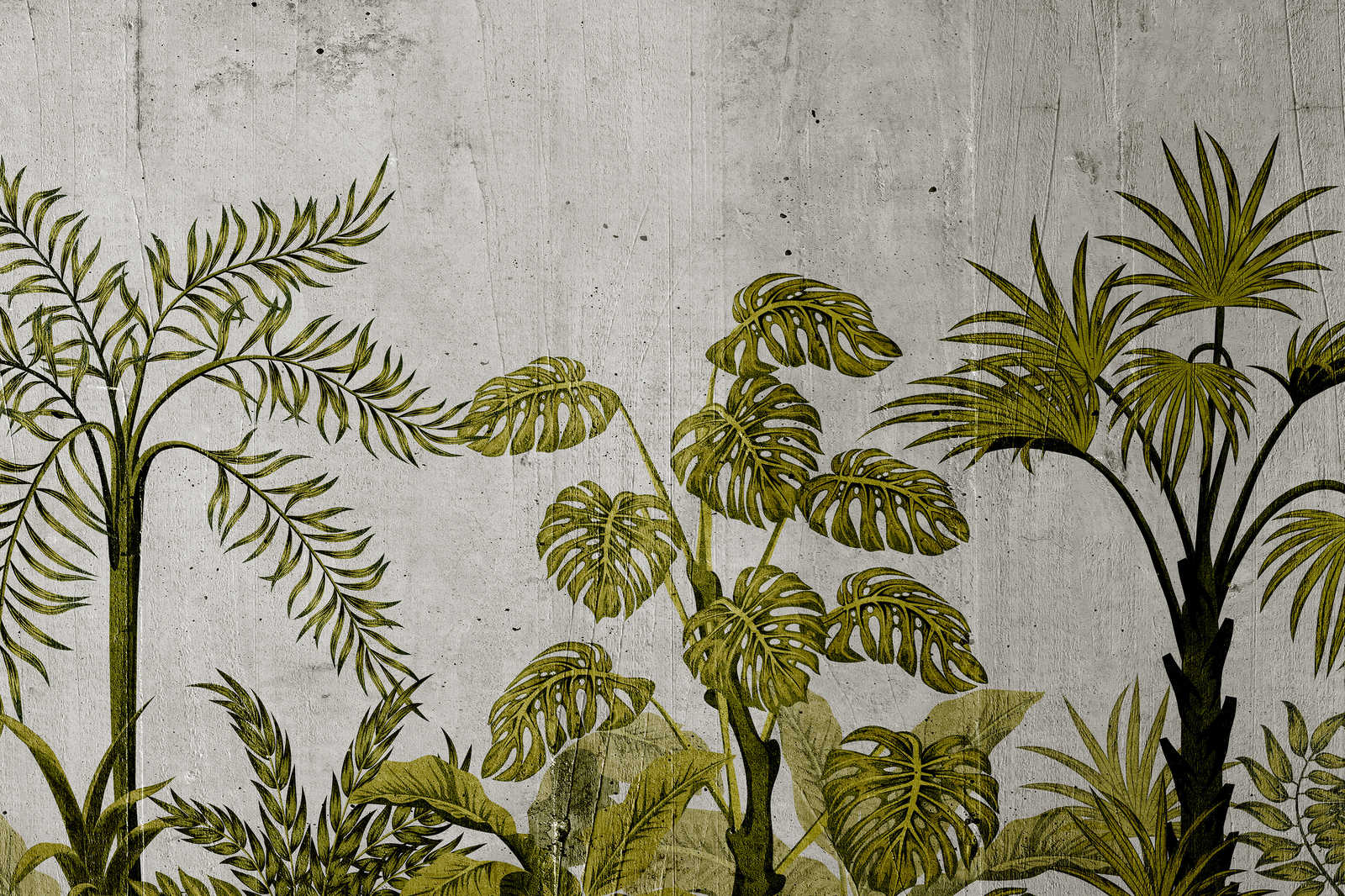             Canvas schilderij met jungle motief op betonnen achtergrond - 0,90 m x 0,60 m
        