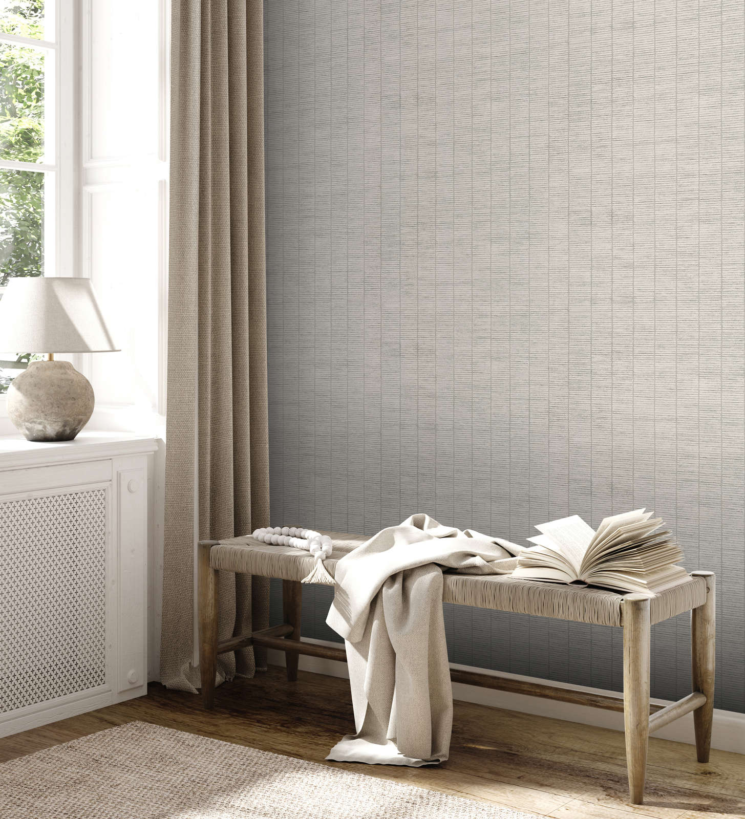             Non-woven wallpaper with bamboo partition look in Japandi style - grey
        
