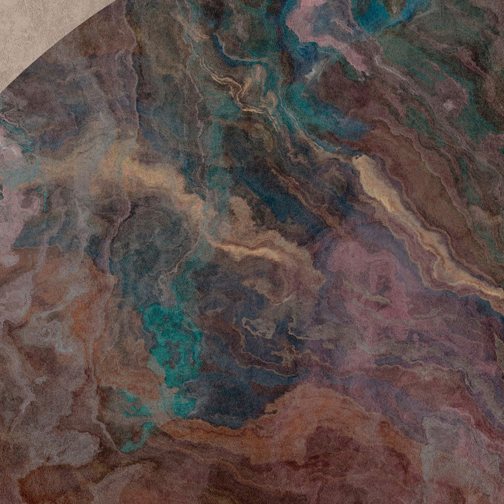             Jupiter 2 - Papier peint panoramique cercle de marbre coloré & aspect plâtre
        