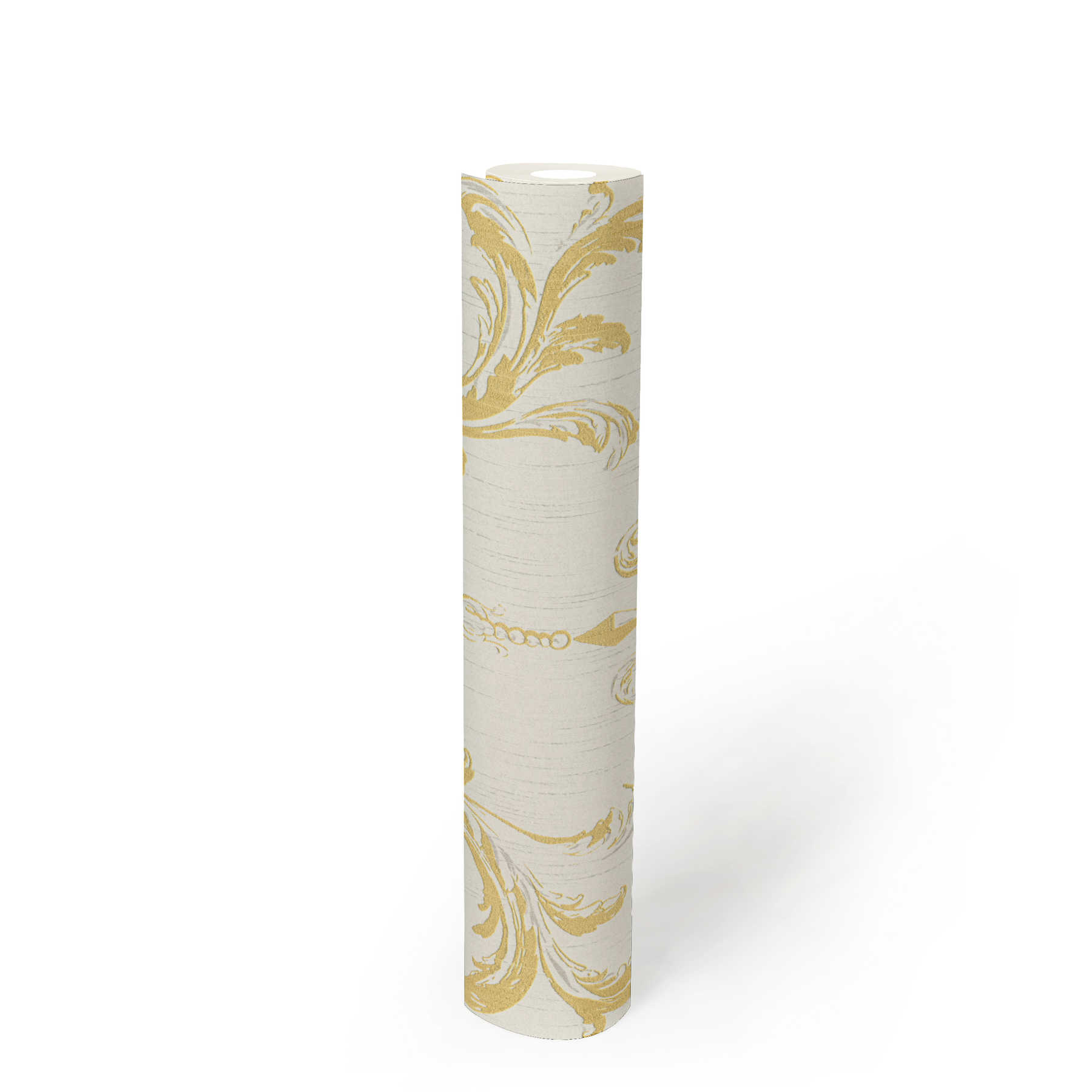             papel pintado no tejido diseño histórico de ornamento con efecto de estructura - oro, blanco
        