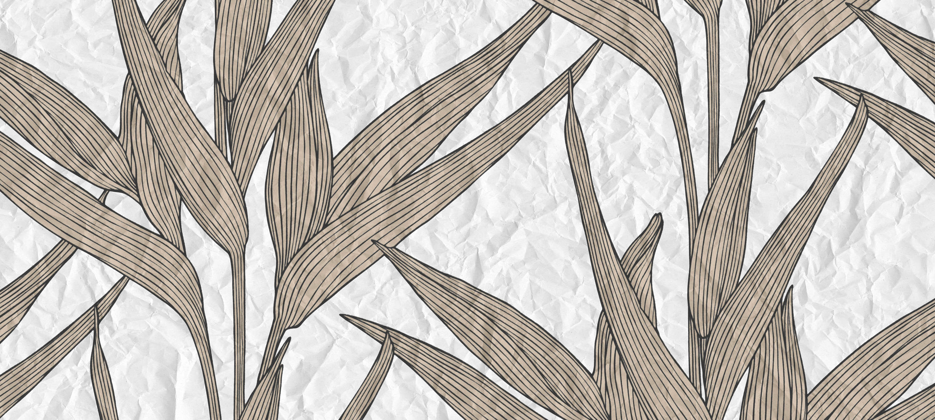             Papier peint Motifs de feuilles et aspect papier - marron, blanc
        