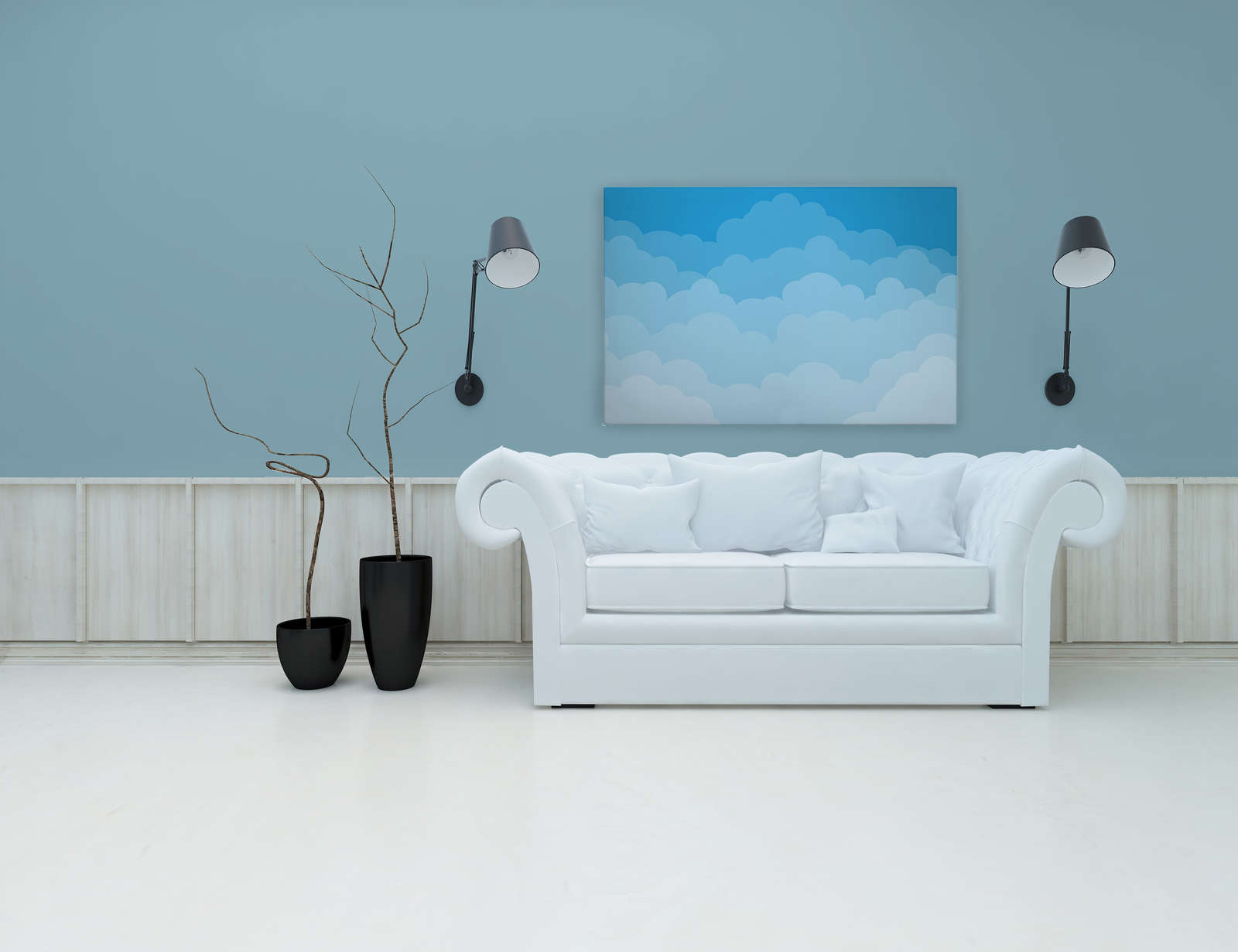             Toile Ciel avec nuages style bande dessinée - 120 cm x 80 cm
        