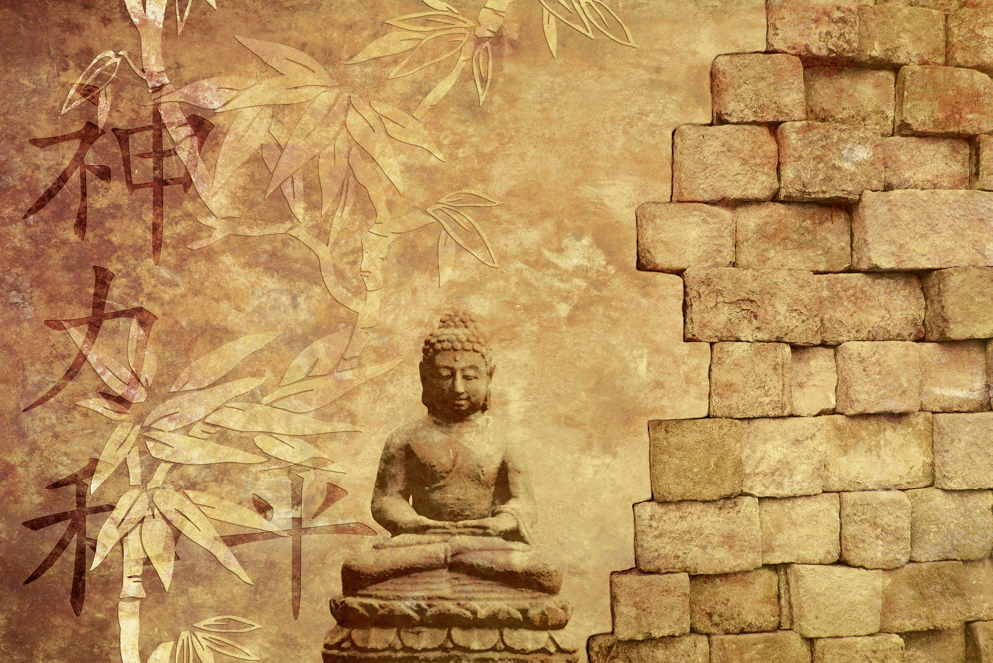             Digital behang met Boeddha figuur - parelmoer glad vlies
        