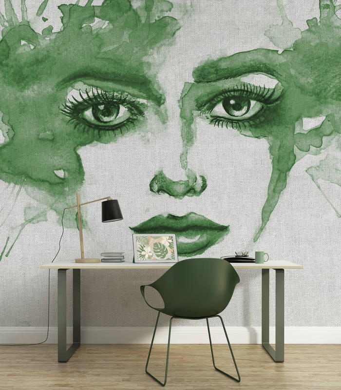             Art mural watercolour & woman face - green
        