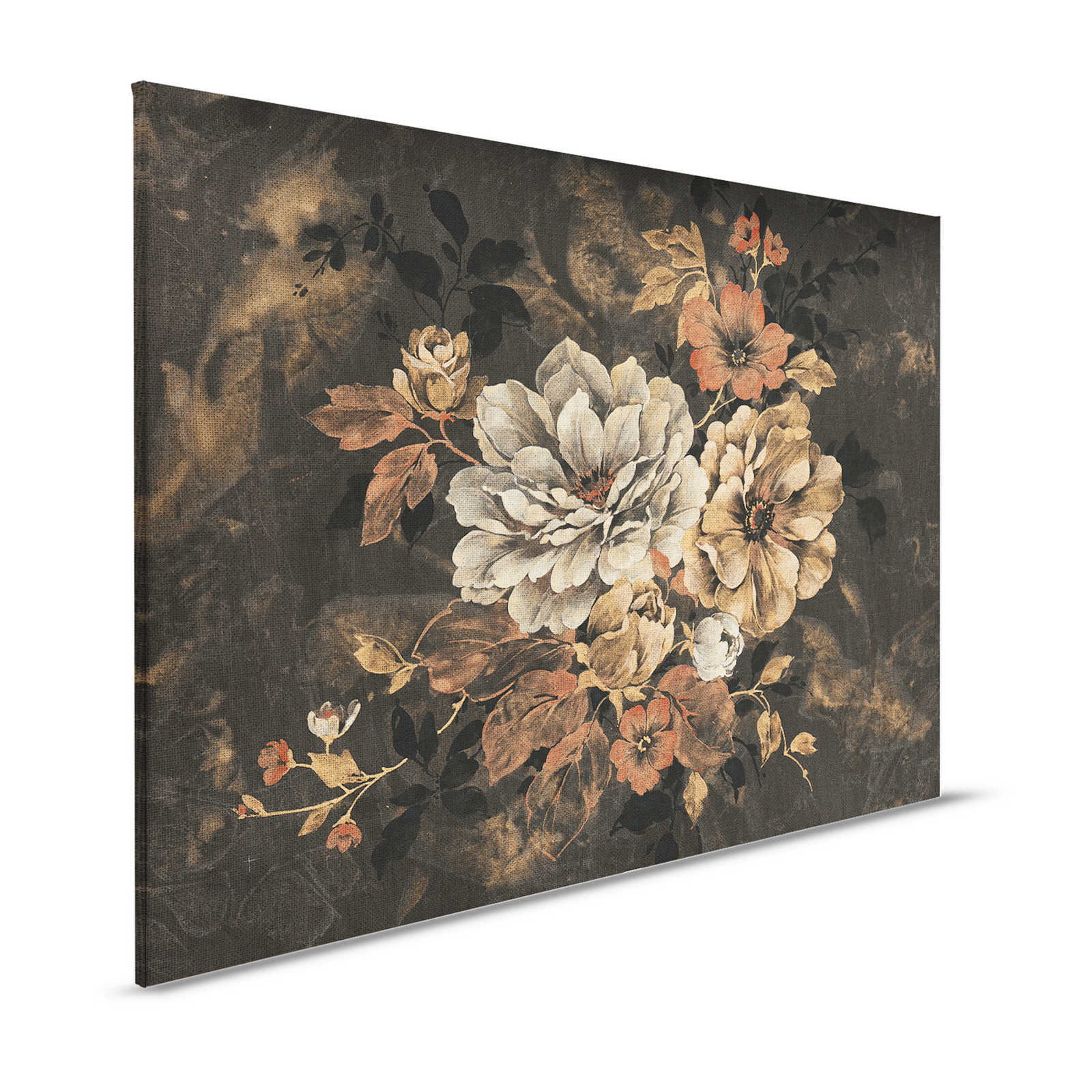 Quadro su tela con fiori, pittura a olio in stile vintage - 1,20 m x 0,80 m
