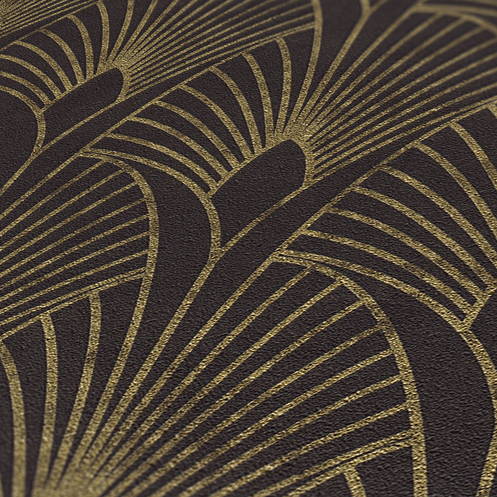             Papel Pintado Art Deco con Acentos Dorados - Negro, Oro
        