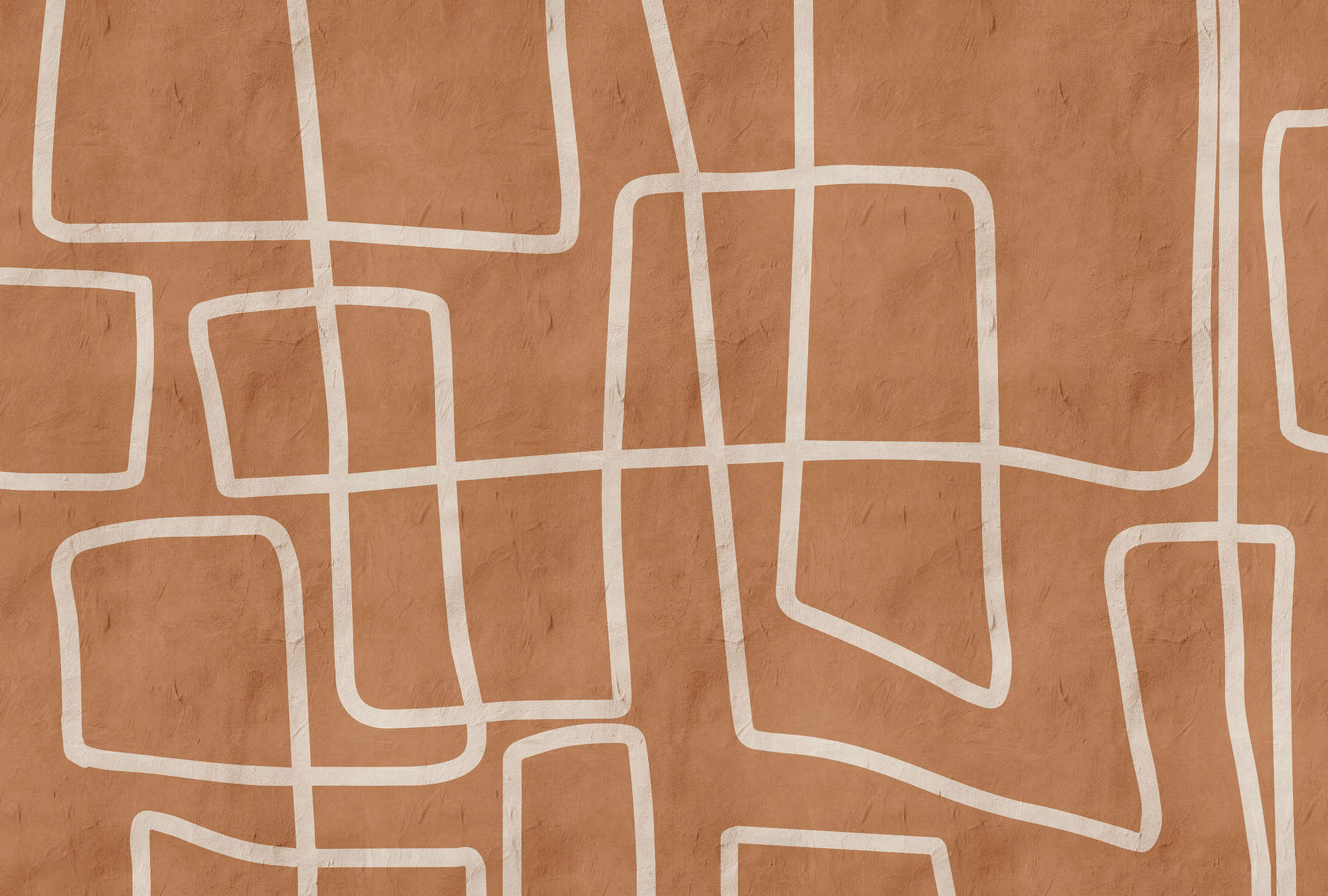             Serengeti 2 - Klei muurschildering terracotta met ethno lijnenpatroon
        