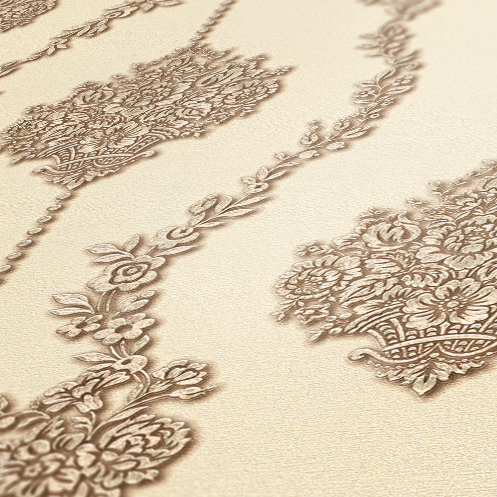             Carta da parati Classic Décor con motivi ornamentali floreali - Beige, Metallic
        