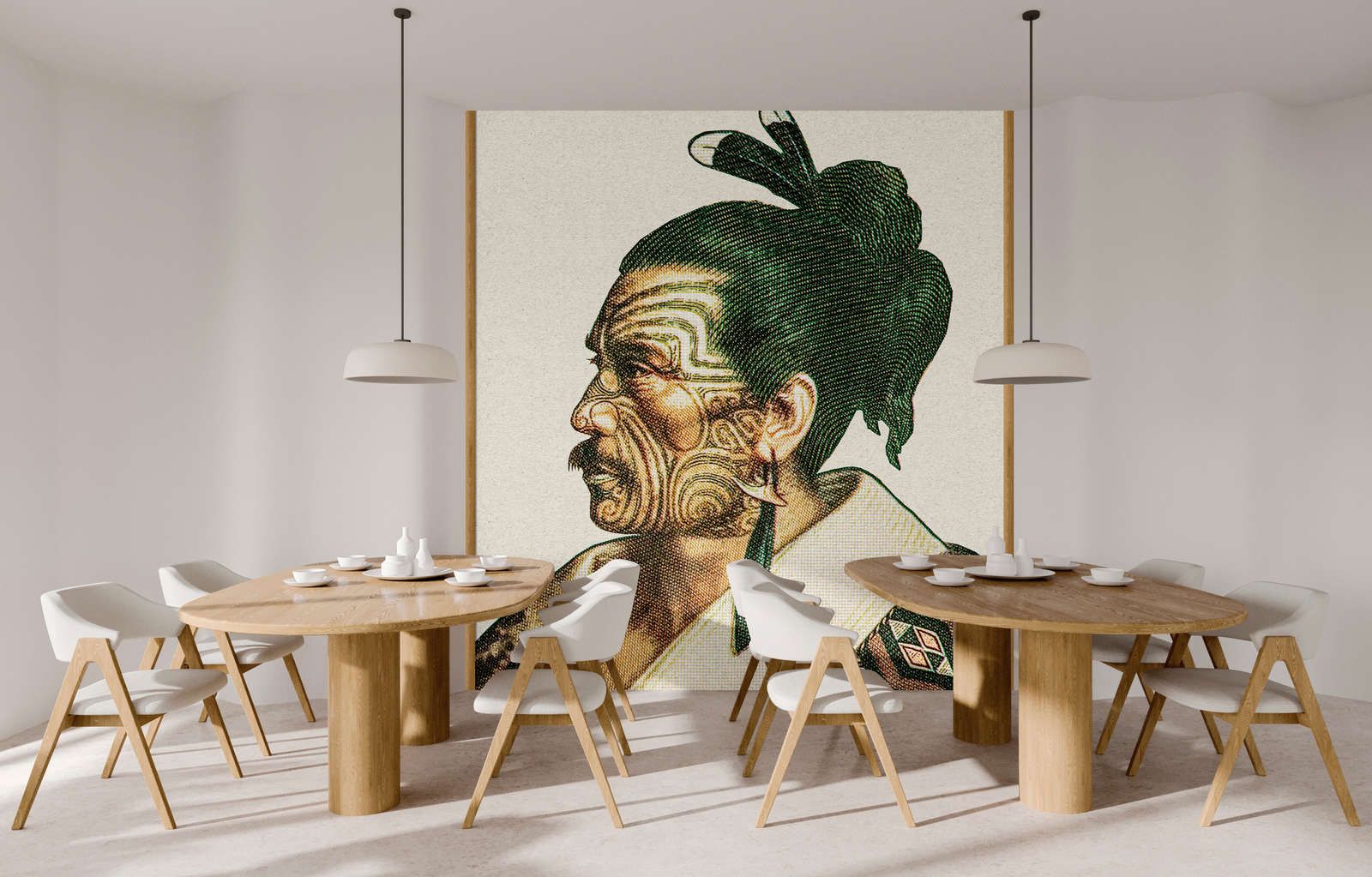             Photo wallpaper »horishi« - African portrait in pixel style with kraft paper texture - Lightly textured non-woven fabric
        
