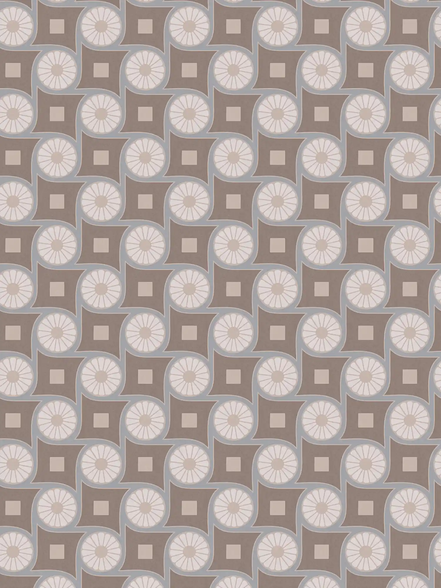 Non-woven wallpaper with retro pattern square & circle - grey, blue, white
