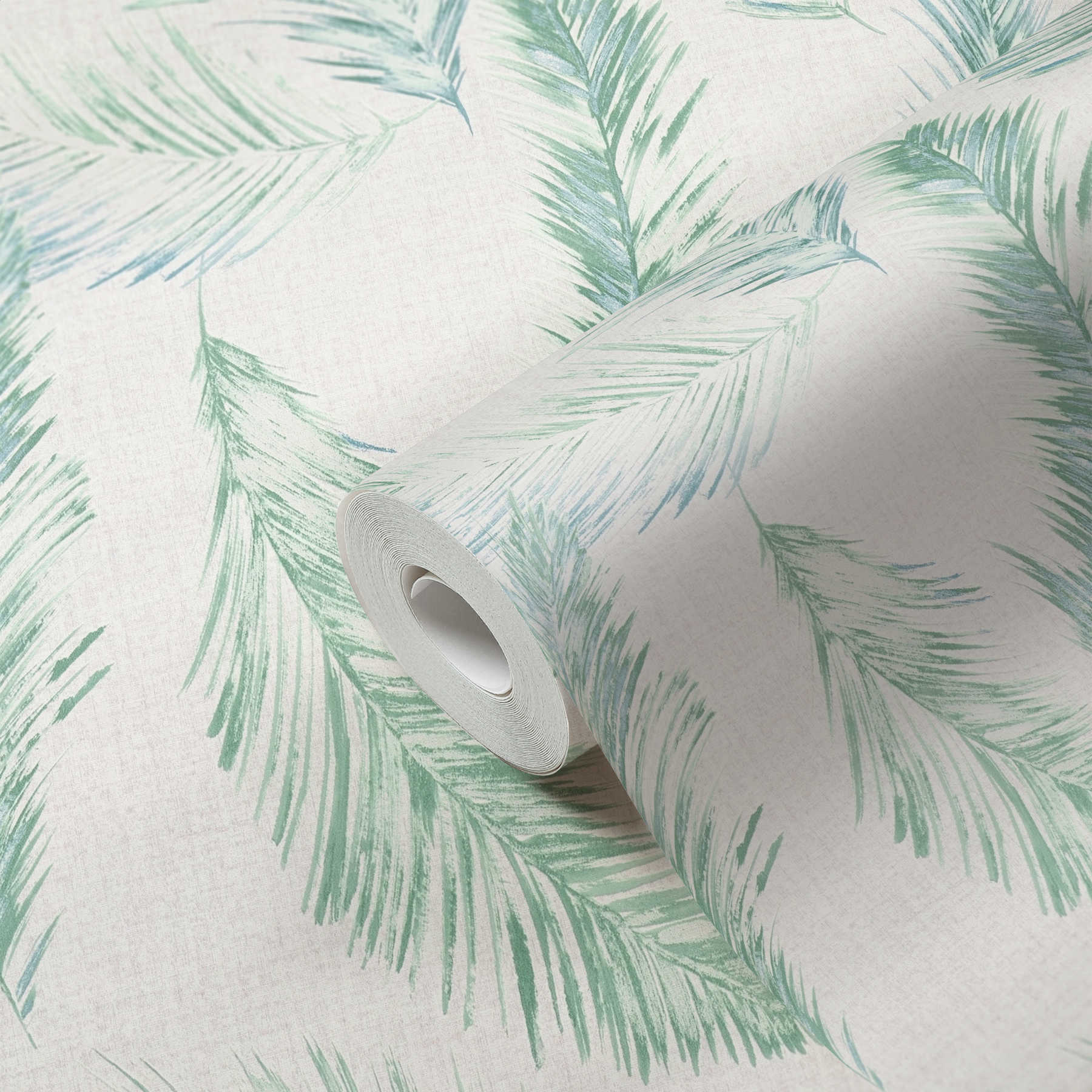             Carta da parati in tessuto non tessuto con disegno di piume in stile acquerello - blu, verde
        