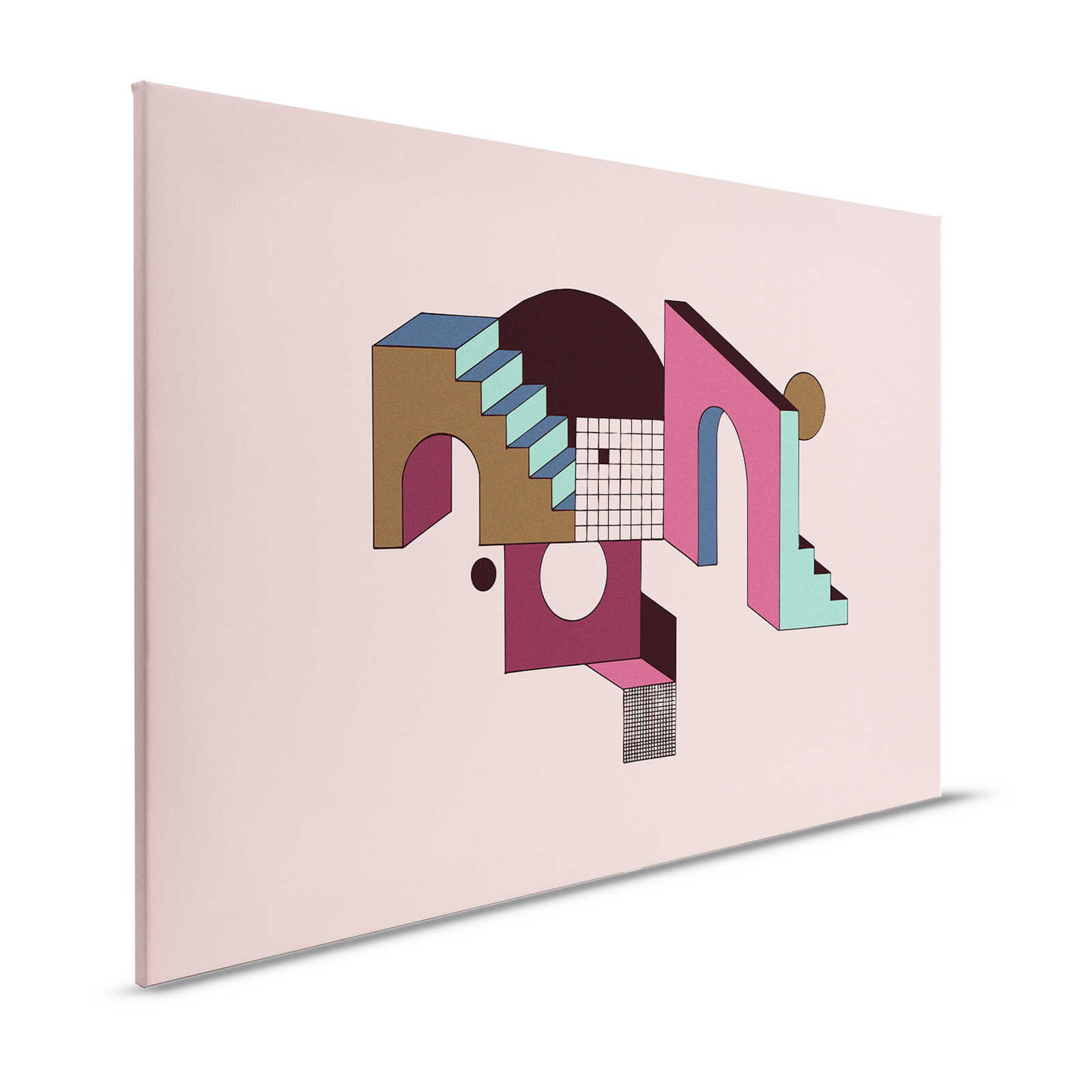 Freetown 2 - Pink Canvas painting abstract stairs architecture - 1.20 m x 0.80 m

