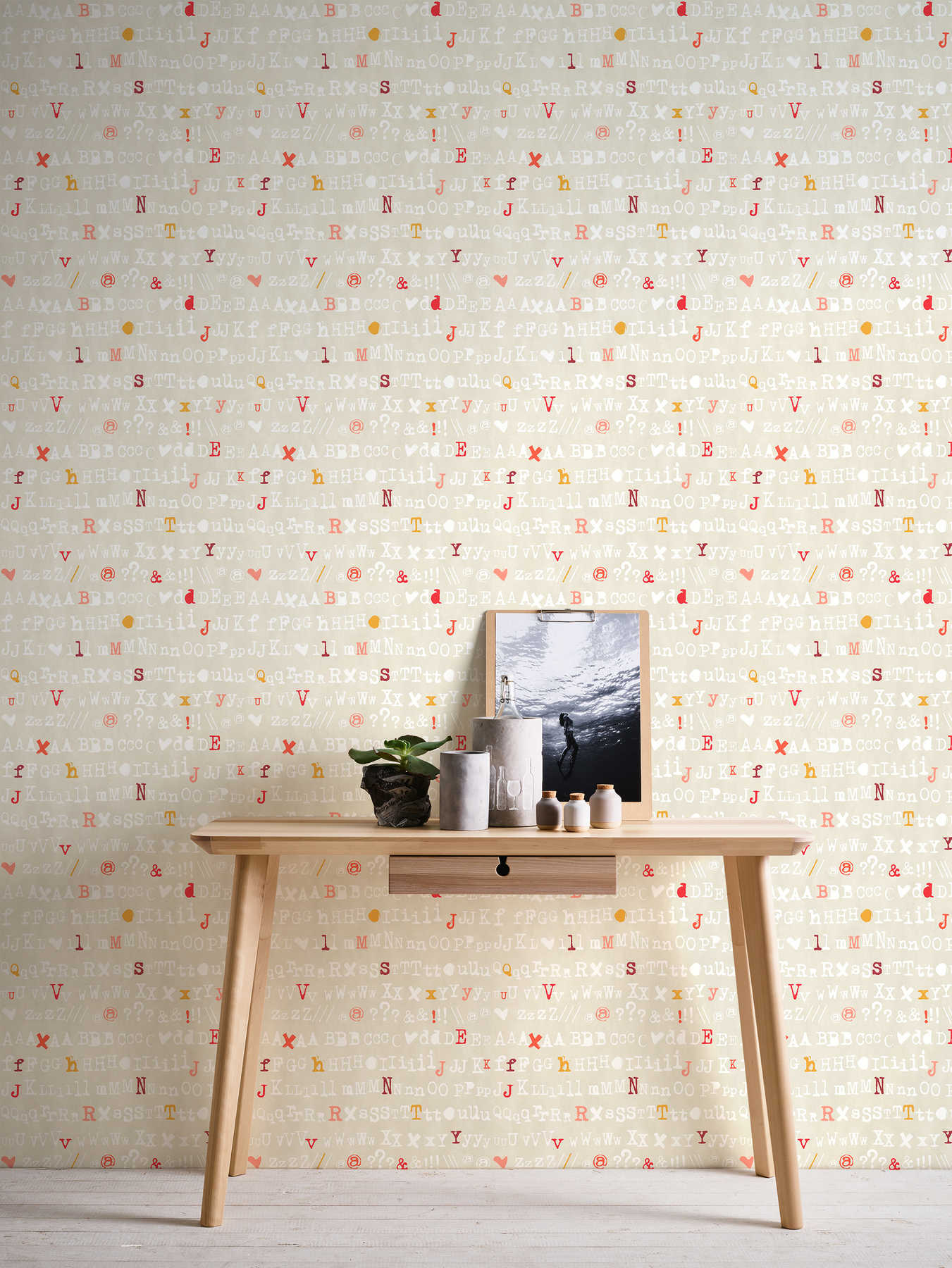             Pattern wallpaper typography design with colour accents - beige
        
