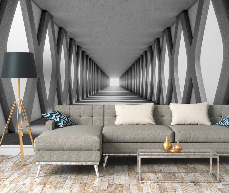             Aisle of concrete with 3D look - grey, white
        
