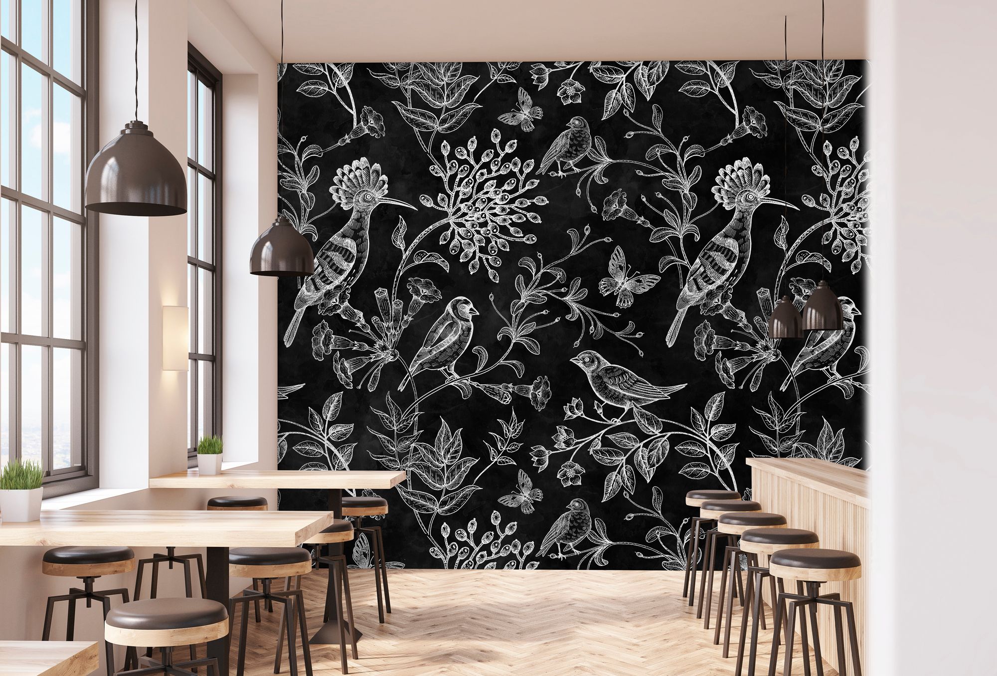 Floral Wallpaper Black White