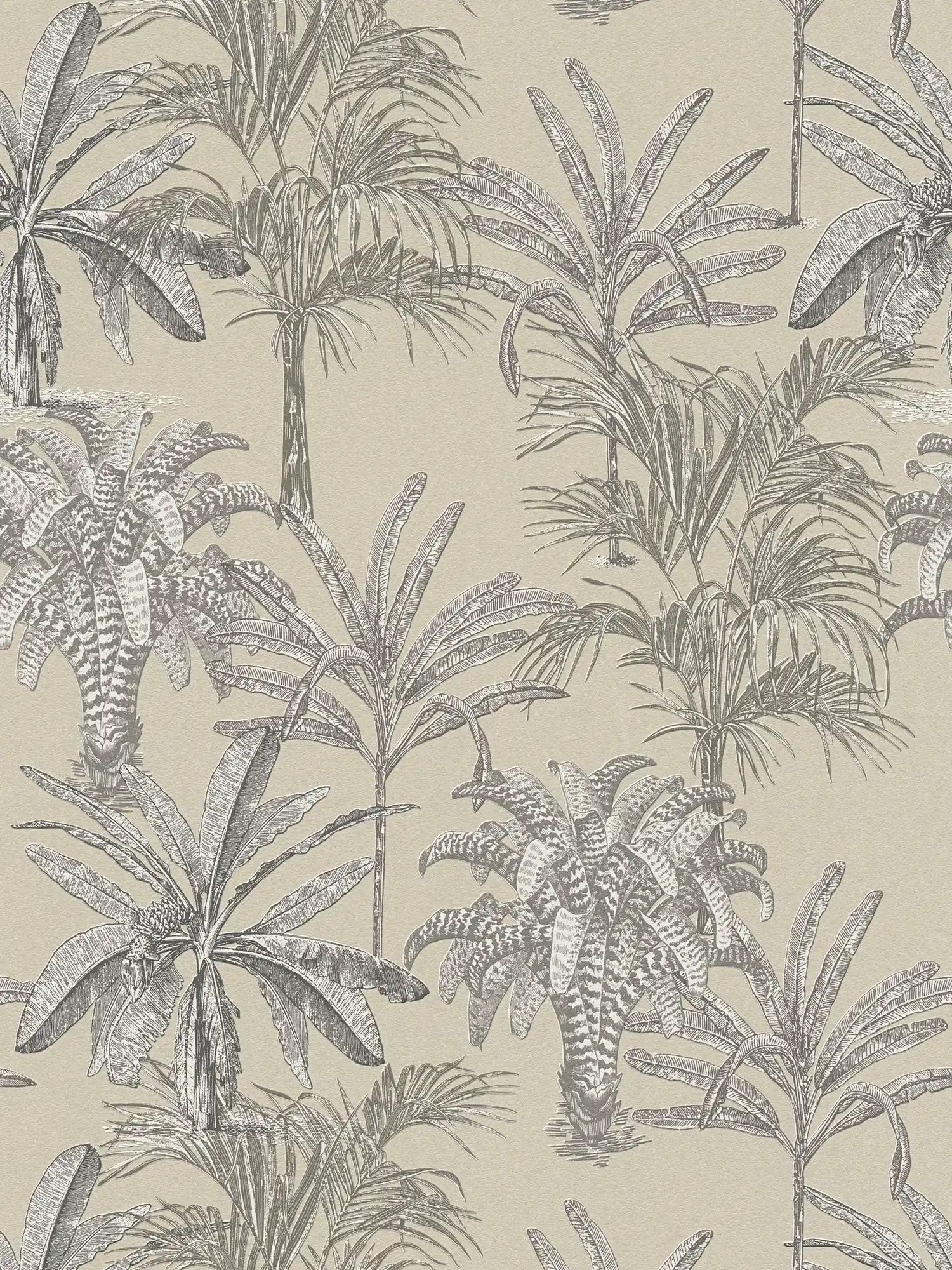 Palm wallpaper non-woven with structure & matt-gloss effect - cream
