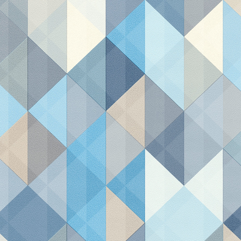             Scandinavian style wallpaper with geometric pattern - blue, grey, beige
        